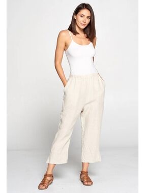 Match Point Usa Women's Cropped Linen Pants- Cream - Size XL